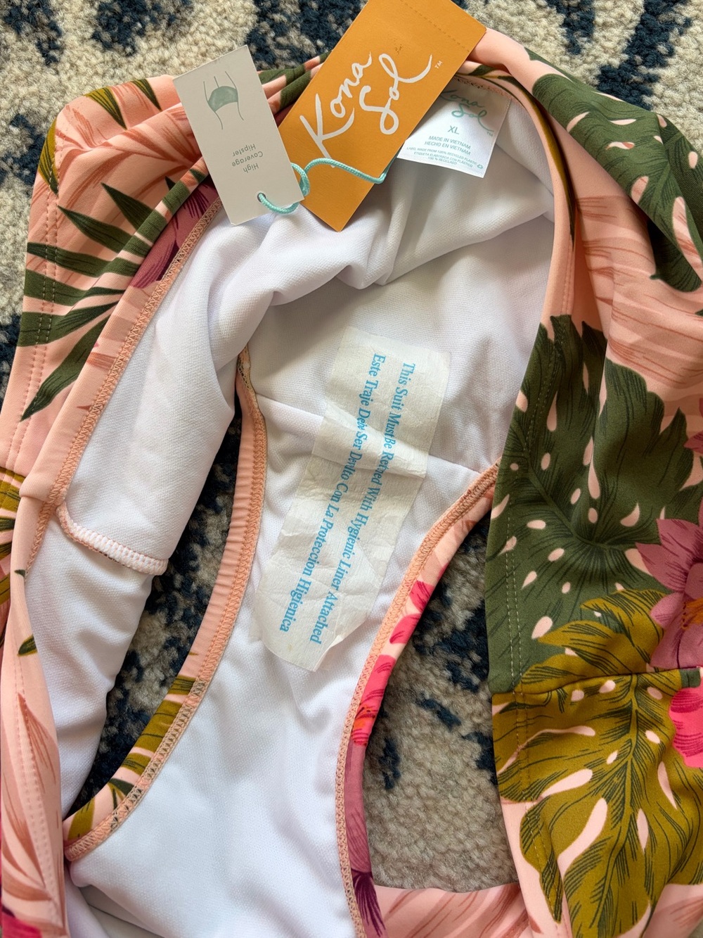 NWT Kona Sol Pink Tropical High Waisted Hipster Bikini Bottoms Size XL - Picture 4 of 5